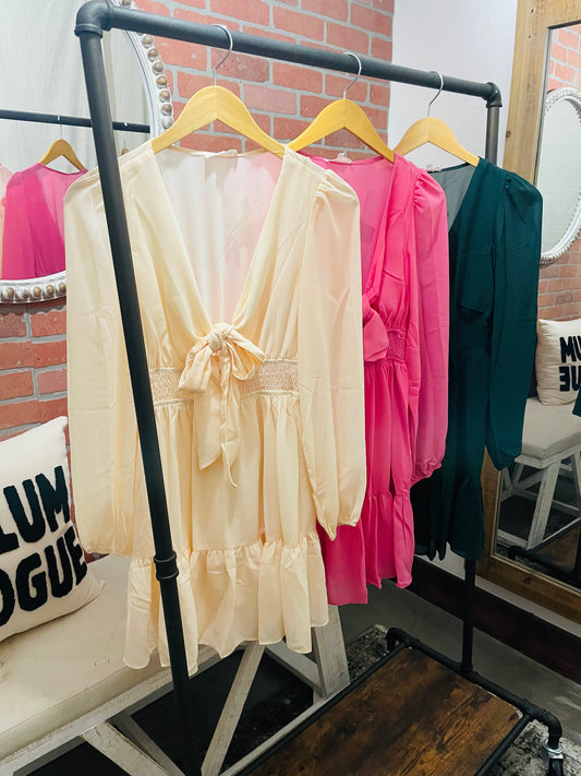 **SALE!!** Victoria Chiffon Tie Balloon Sleeve Dress