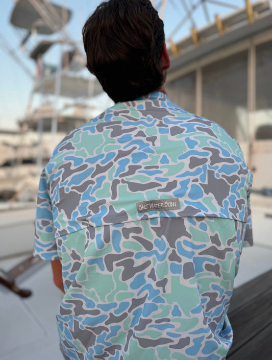 Youth Boys Salt Water Soul TX Camo Button Down Coastal Fishing Shirt