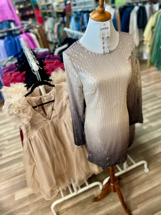 **SALE!!** Cadance Long Sleeve Sequin Ombre Dress
