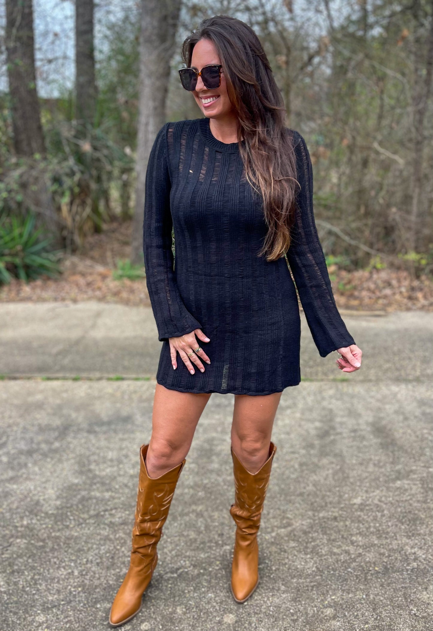 Sadie Ladder Knit Mini Black Dress