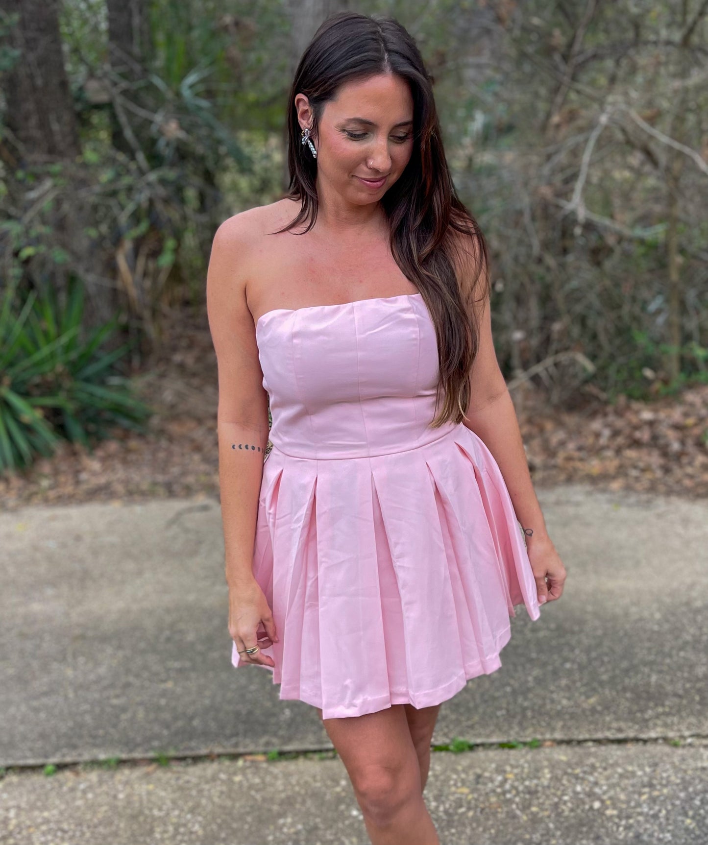 Giselle Strapless Pleated Pink Dress