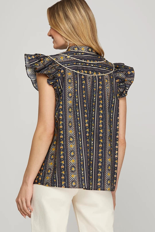Nelly Lattice Printed Blouse