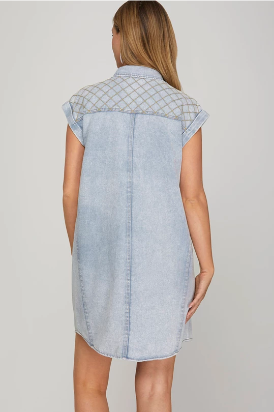 Sandoval Quilted Denim Buttondown Light Blue Dress