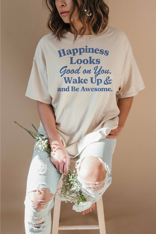 Happiness Looks Good Oversized Tee