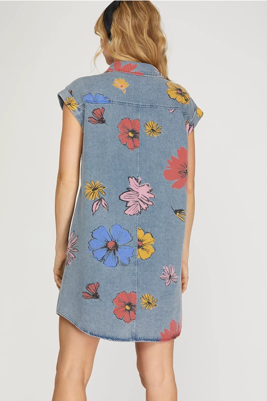 **SALE! Sandoval Denim Buttondown Floral Dress (Size Large)