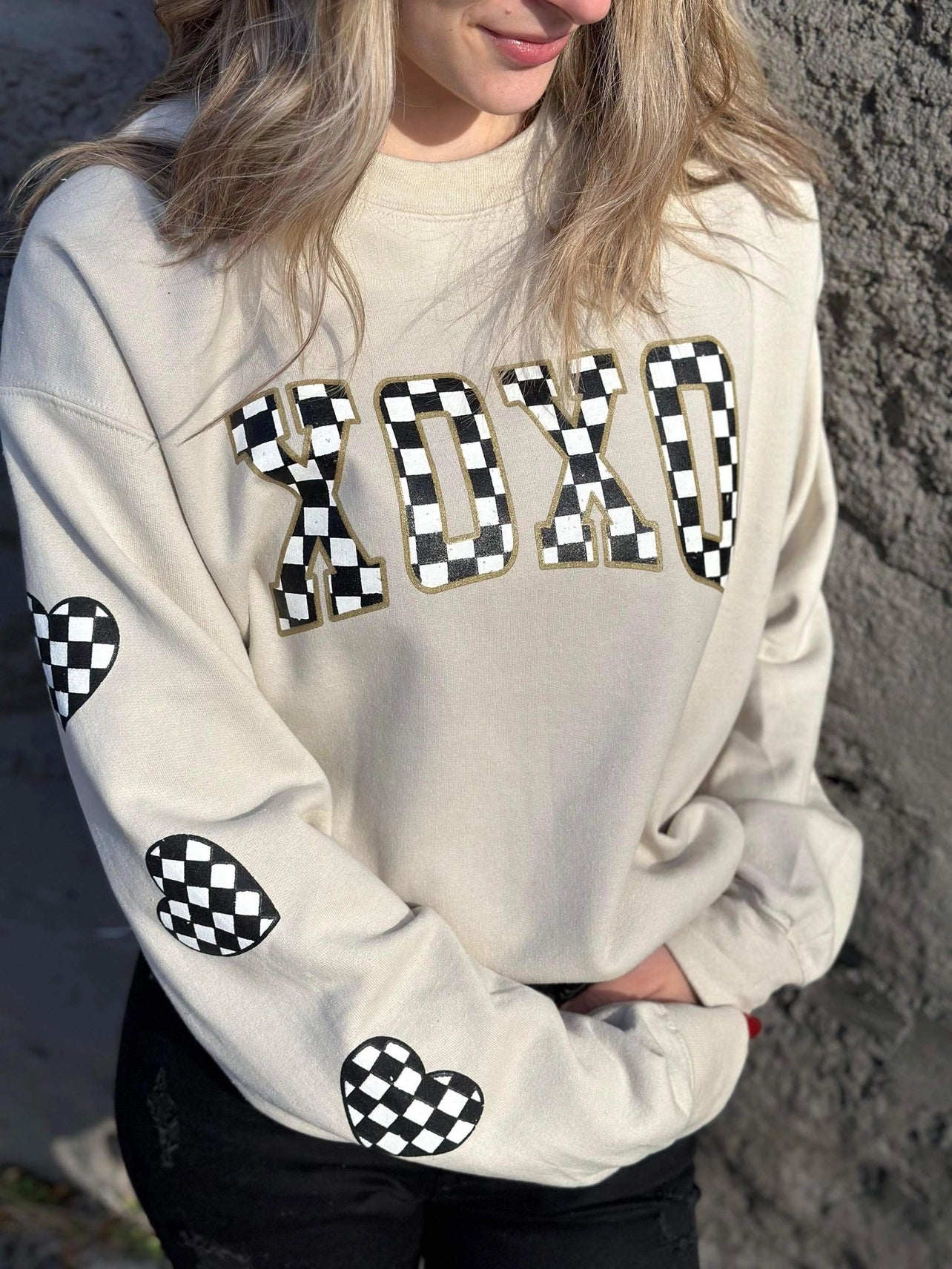 Checkered XOXO Sweatshirt (Size Small)