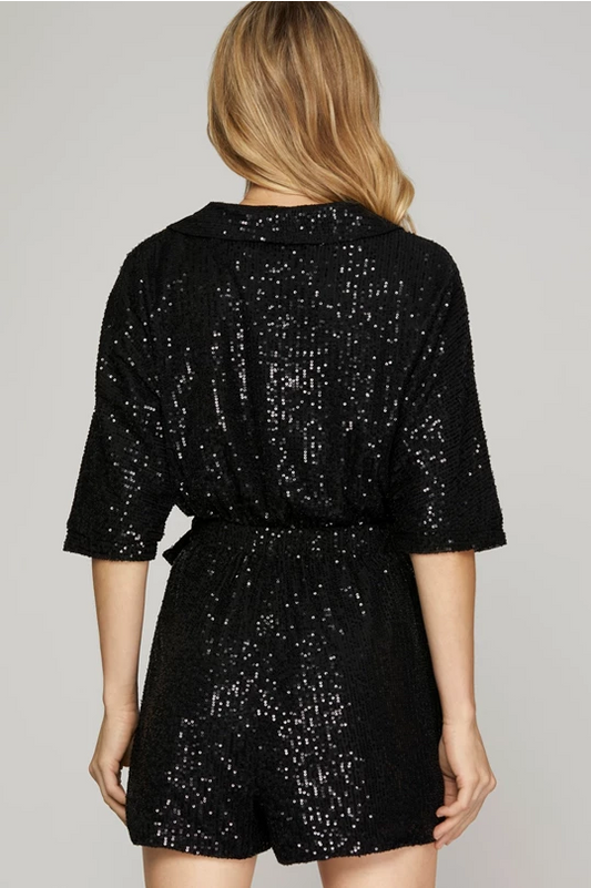 Avalon Sequin Wrap Black Romper