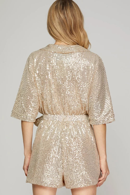 Avalon Sequin Wrap Champagne Romper