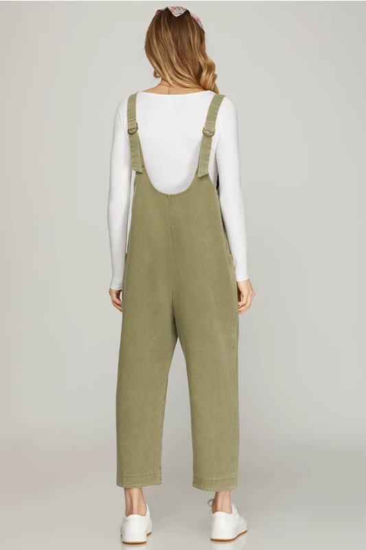 Maren V Neck Olive Denim Jumpsuit