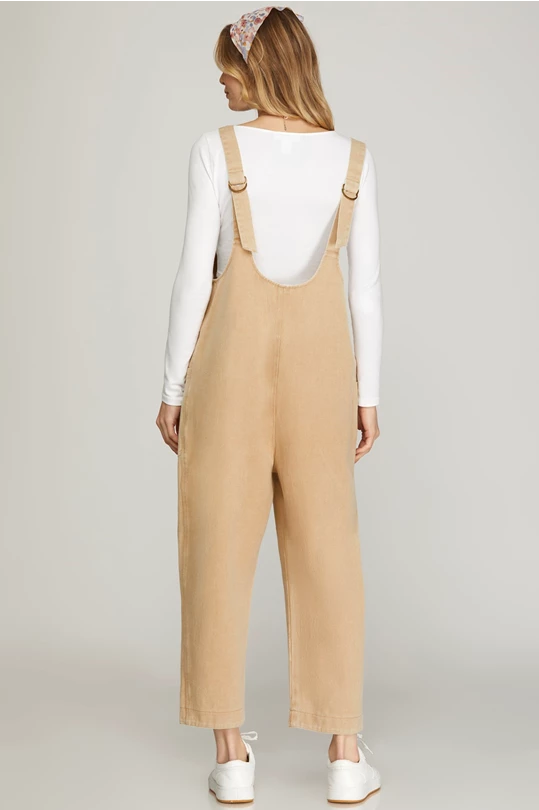 Maren V Neck Khaki Denim Jumpsuit