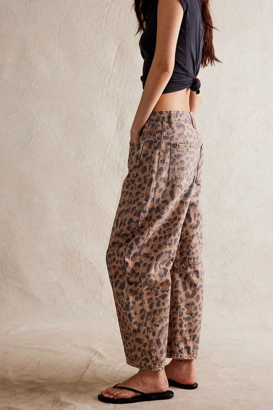 Cali Leopard Barrel Jeans