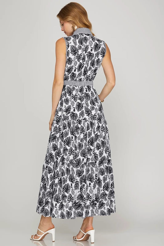 Bleu Tropical Leaf Navy Maxi Dress