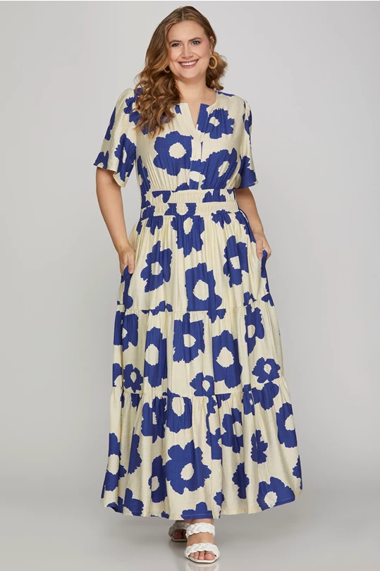 Brooke Mod Floral Royal Blue Maxi Dress