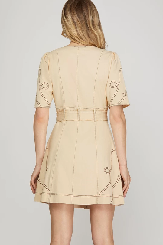 Micah Boot Stitch Khaki Denim Dress