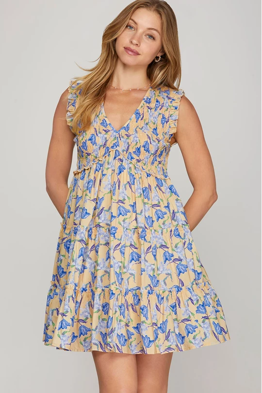 Morgan V Neck Floral Tulip Dress
