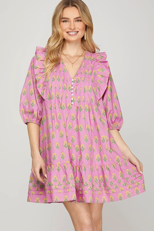 Sunday Peasant Pink Floral Dress