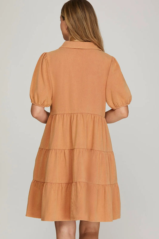 Clove Tiered Denim Cinnamon Dress