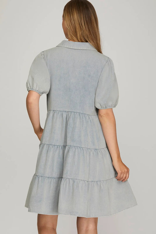 Clove Tiered Denim Blue Dress