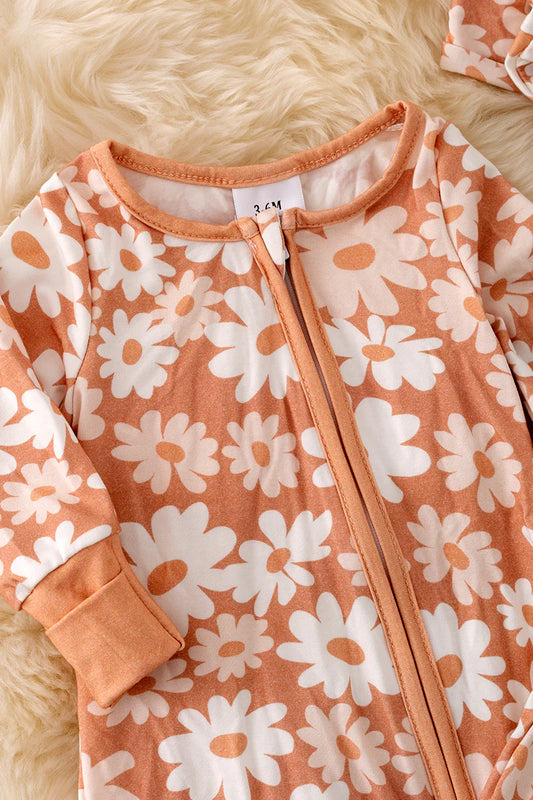 Baby Girls Bamboo Tan Daisy Sleeper