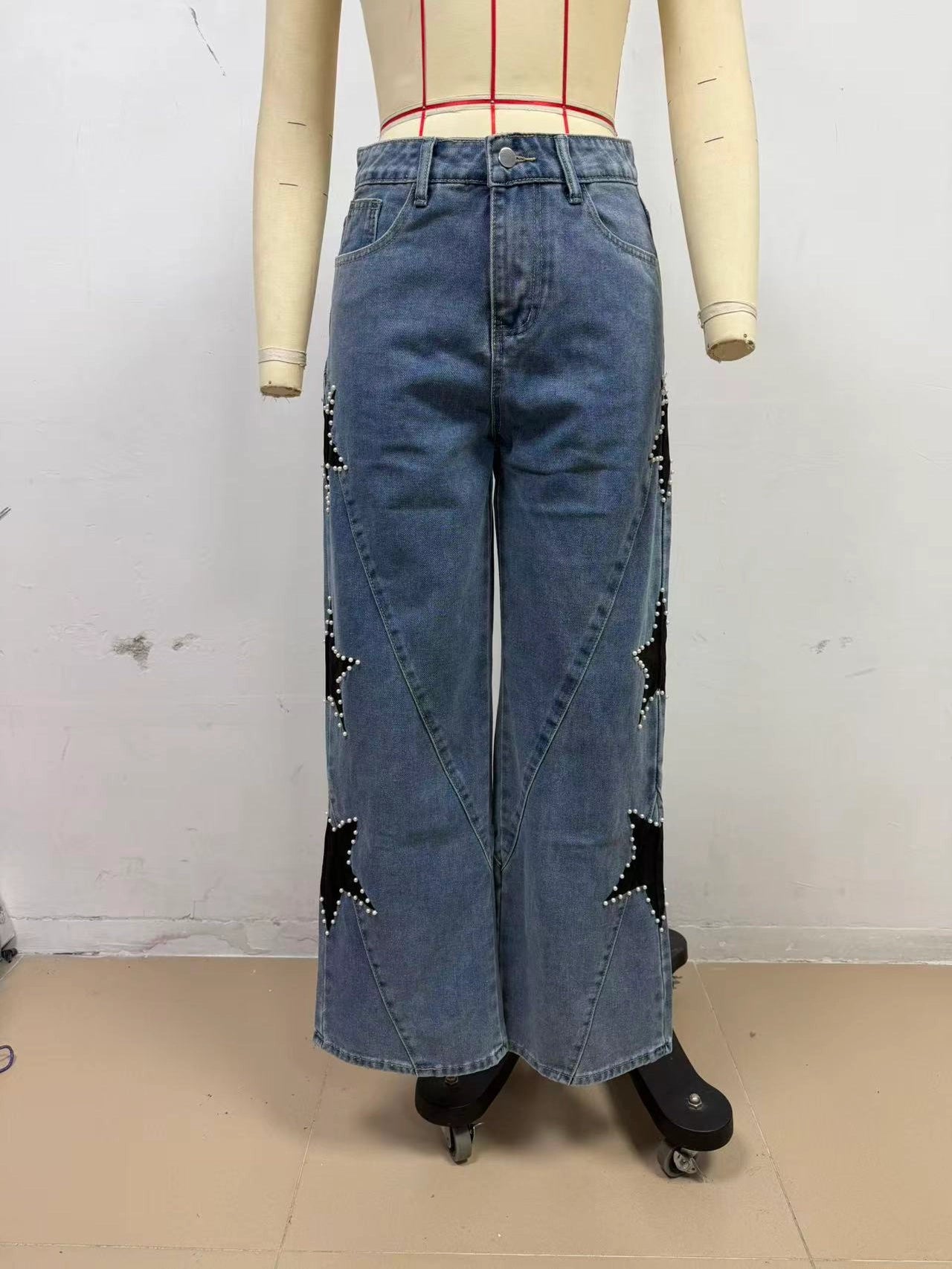 Star Pearl Wide Leg Blue Jeans