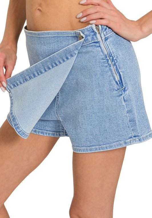 Zenana Wrap Blue Denim Skort