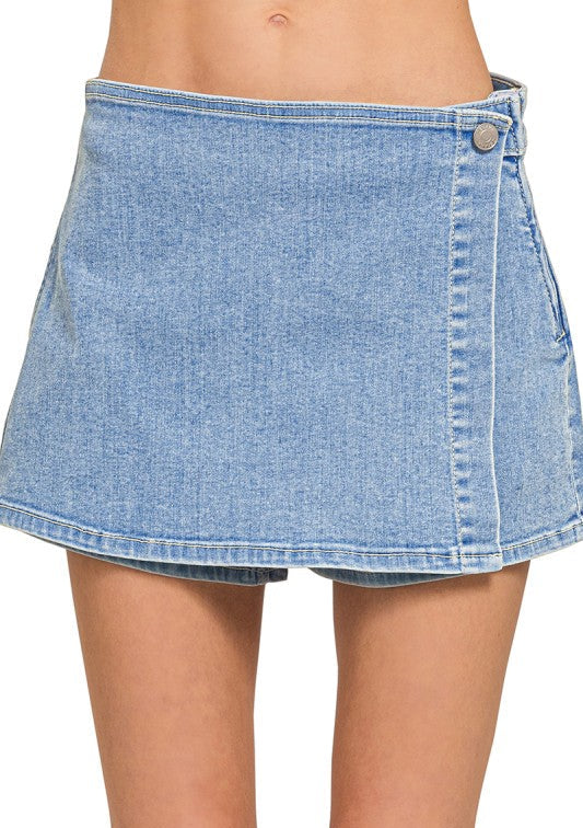 Zenana Wrap Blue Denim Skort