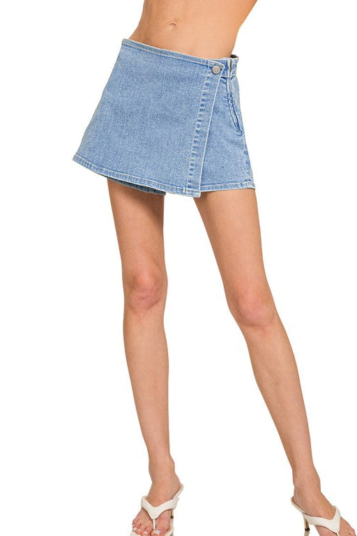 Zenana Wrap Blue Denim Skort