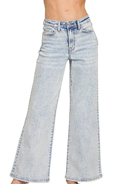 Zenana Clearwater Acid Wash Wide Leg Jeans