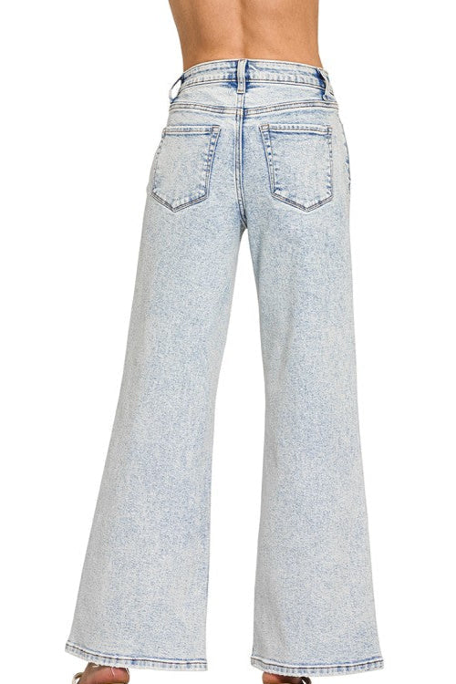 Zenana Clearwater Acid Wash Wide Leg Jeans