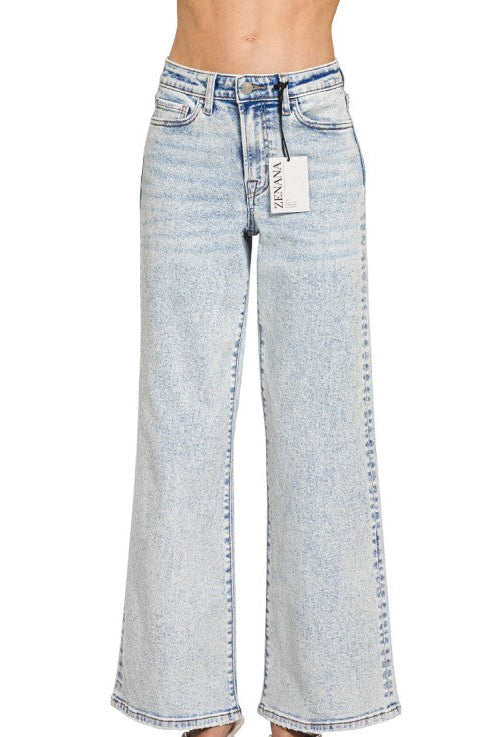 Zenana Clearwater Acid Wash Wide Leg Jeans