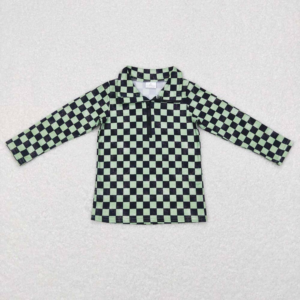 Girls Checkered Green Pullover