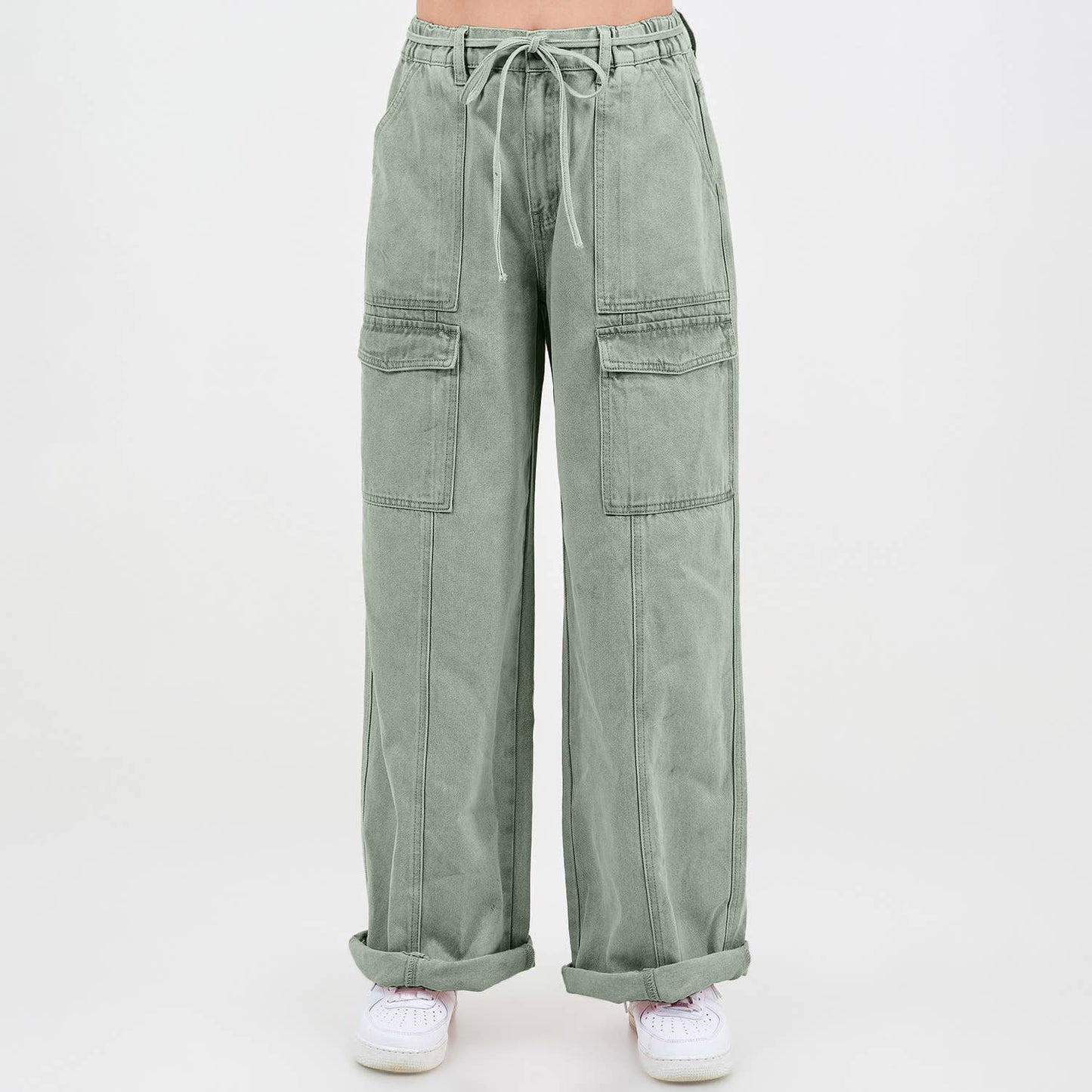 Bazi Drawstring Barrel Olive Jeans