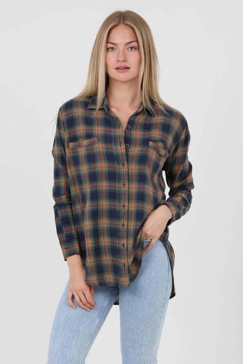 Runaway Plaid Orange & Navy Buttondown