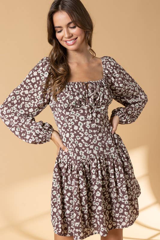 Evelyn Brown Floral Corset Dress