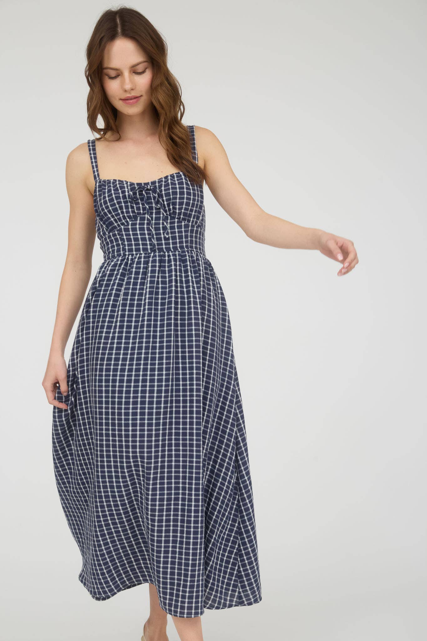 Arbor Plaid Corset Midi Navy Dress