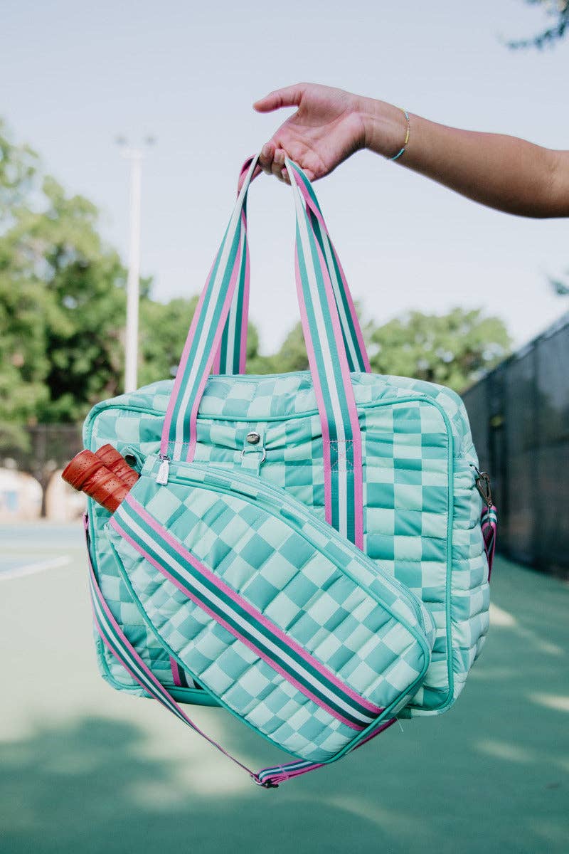 Checkered Turquoise Pink Pickleball Sling Bag