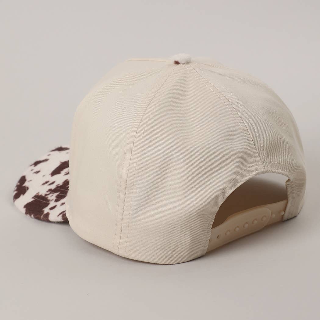 Cow Print Texas Embroidered Brown Stitch Hat