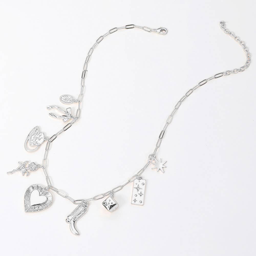 Jubilee Heart Western Silver Charm Necklace
