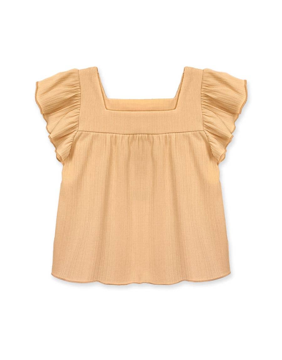 Girls Flutter Sleeve Ribbed Top