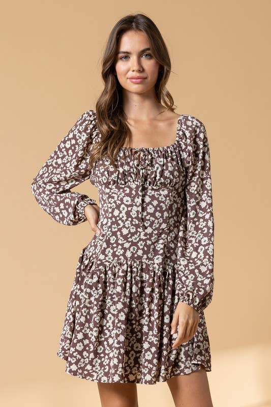 Evelyn Brown Floral Corset Dress