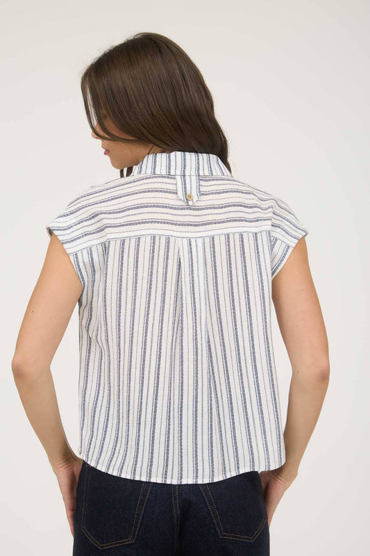 Addison Striped White & Navy Buttondown