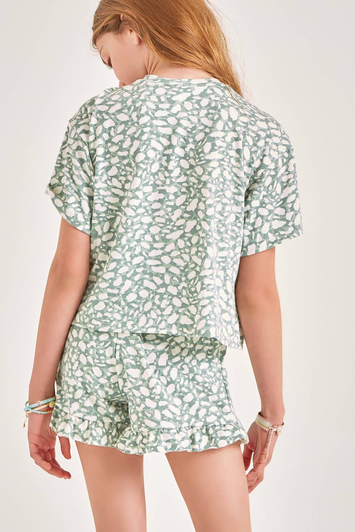 Girls Sage Animal Print Shorts Set