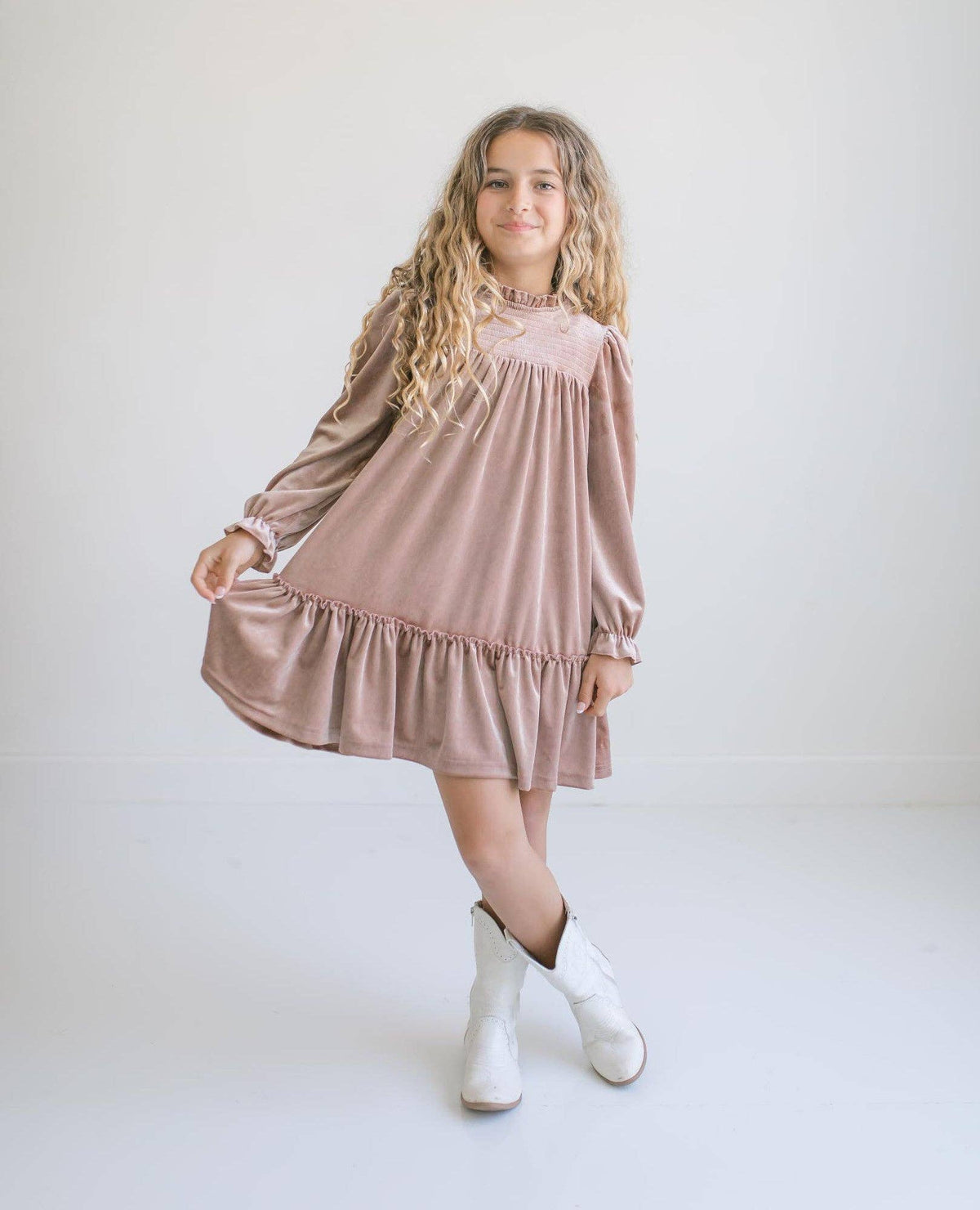 Girls Velvet Champagne Dress