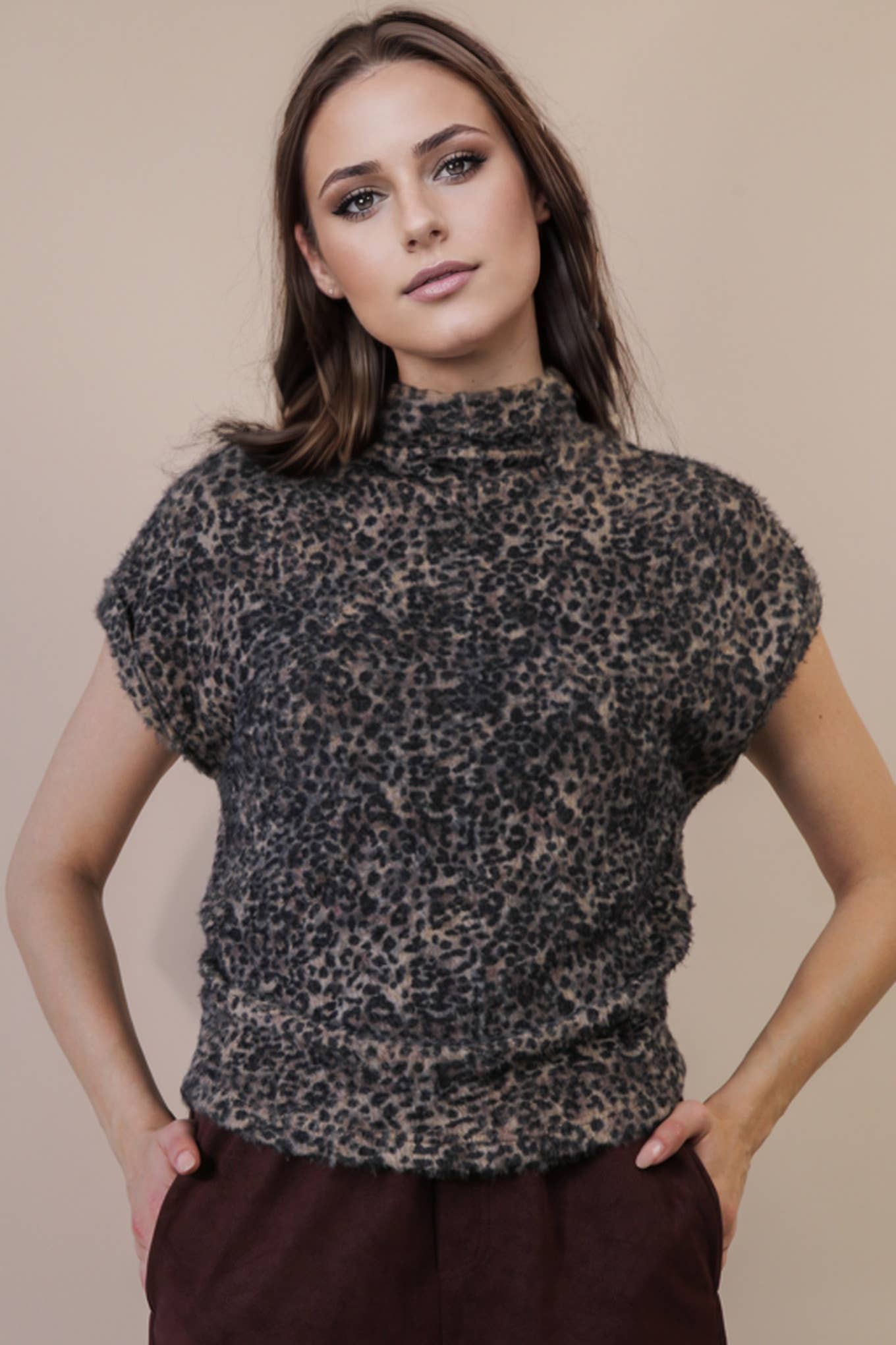 Hazel Mock Neck Leopard Top
