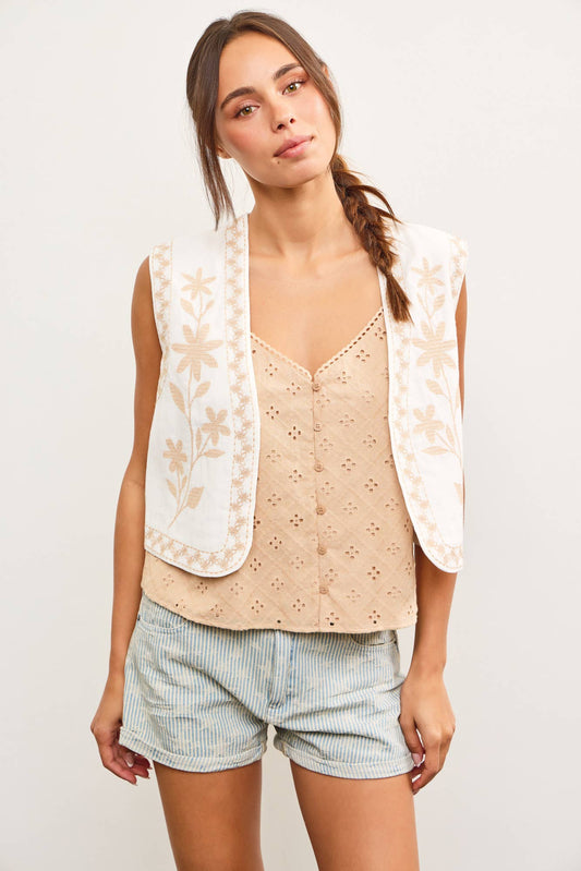 Nova Embroidered Ivory Vest