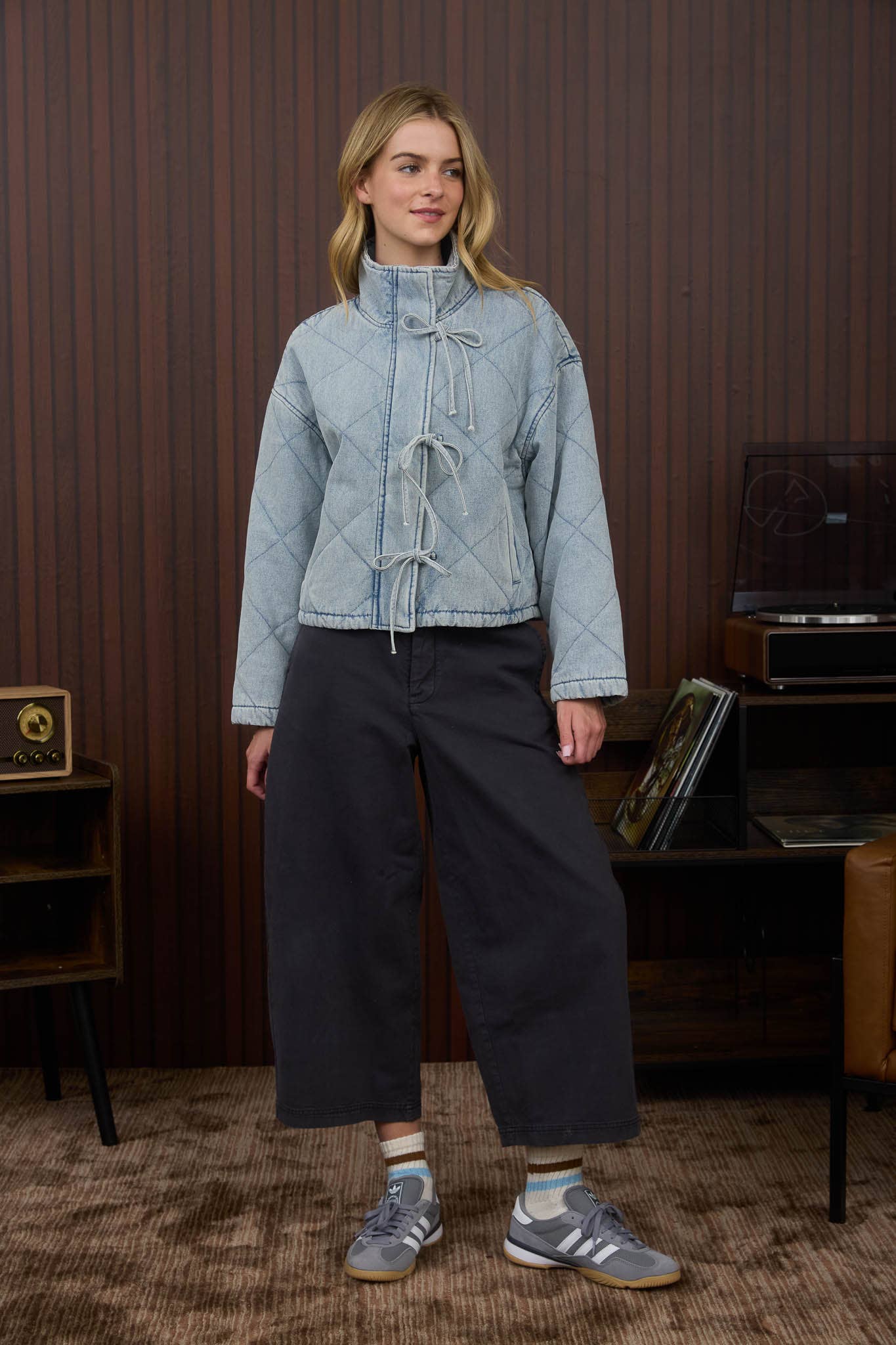 Terry Quilted Denim Bow Jacket