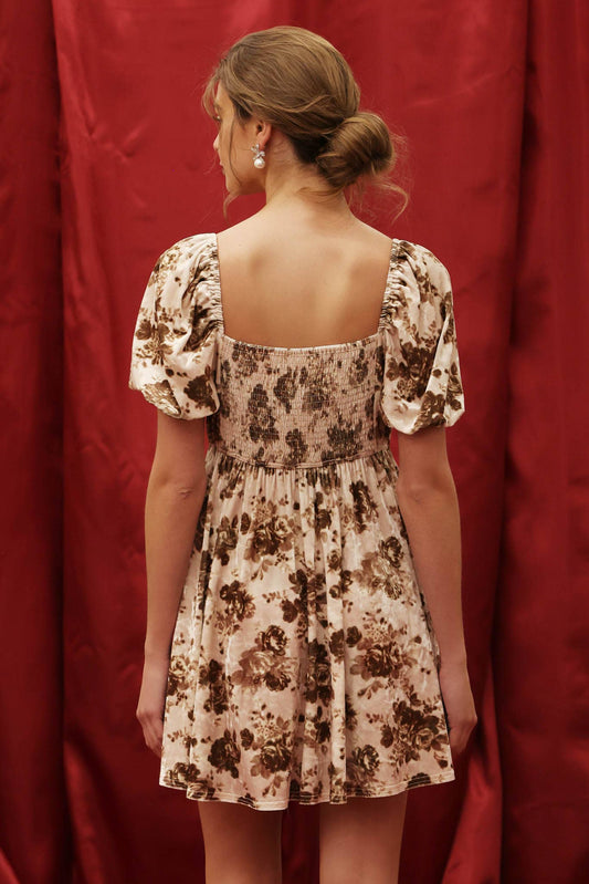 Velvet Floral Puff Sleeve Dress