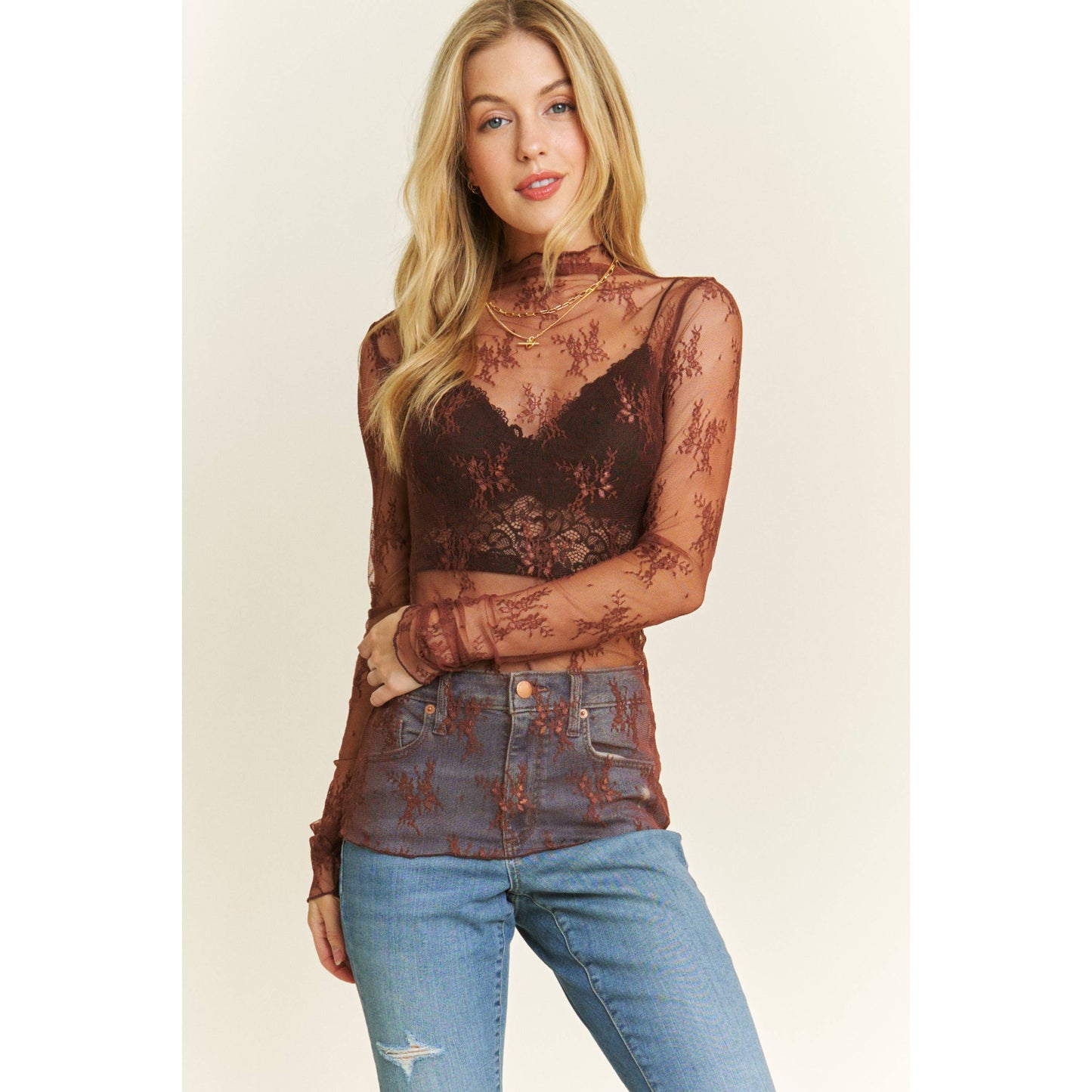 Sun City Grace Lace Long Sleeve Top