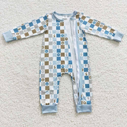 Baby Boys Checkered Teal Happy Sleeper