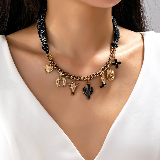 Jolene Scarf Western Charm Black Chain Necklace